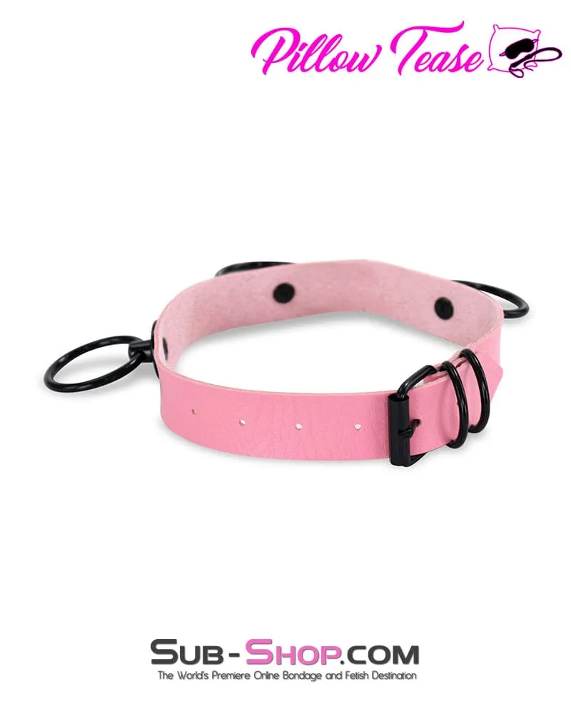 1867DL      Dark Restraint Pink 3 Ring Collar with Black Hardware