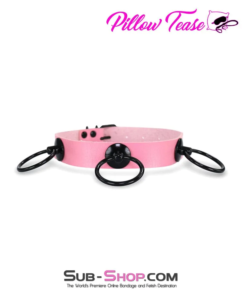 1867DL      Dark Restraint Pink 3 Ring Collar with Black Hardware