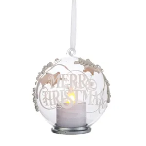 3.5" LED Candle "Merry Christmas" Glass Ornament (sold individually)