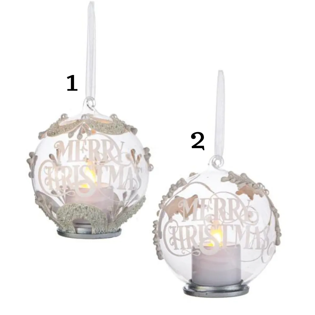 3.5" LED Candle "Merry Christmas" Glass Ornament (sold individually)
