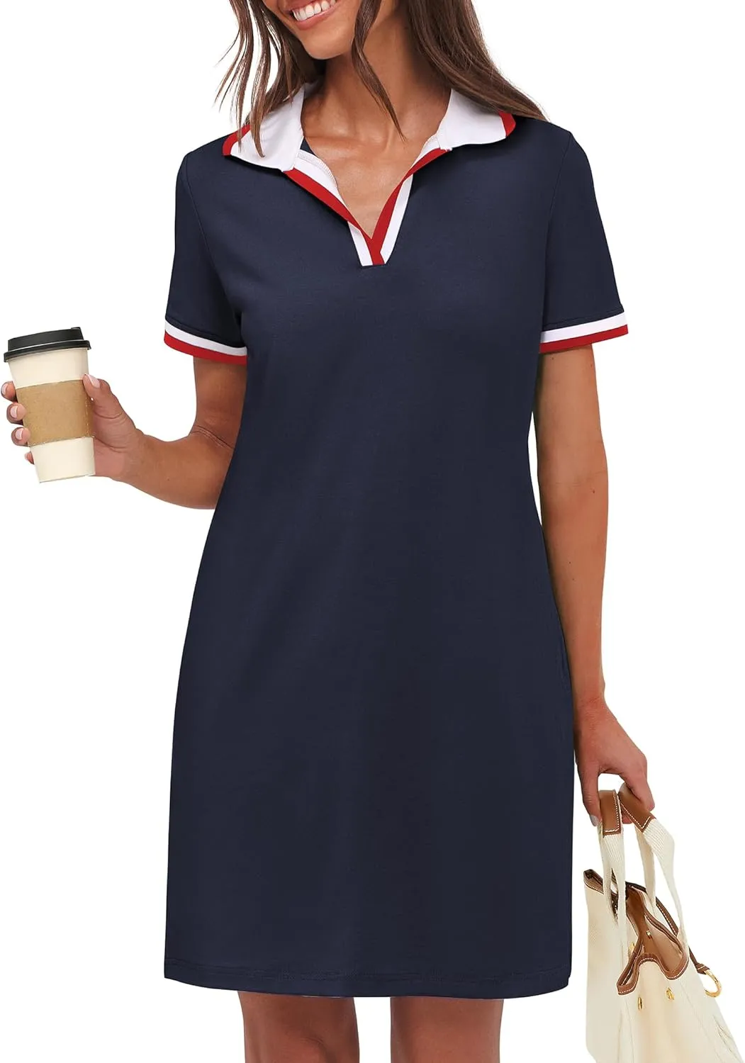 ANRABESS Womens Polo Dresses Short Sleeve V Neck 2025 Casual Summer Tennis Golf Mini Shirt Dress with Pockets