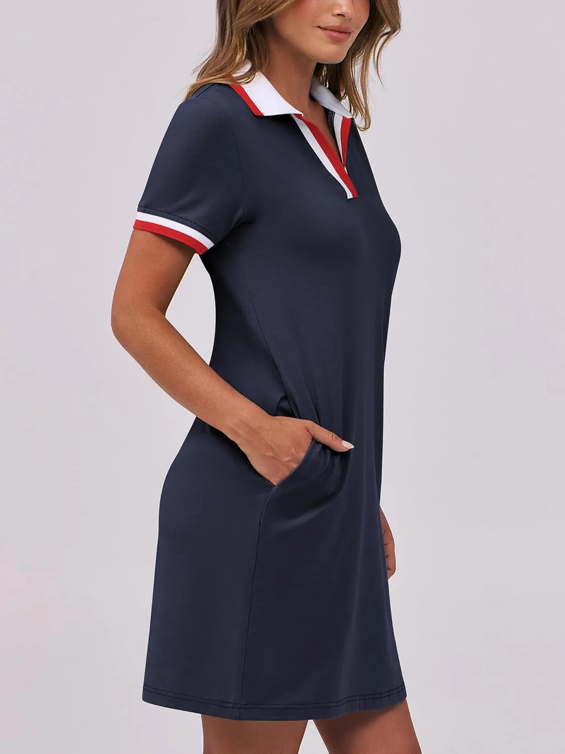 ANRABESS Womens Polo Dresses Short Sleeve V Neck 2025 Casual Summer Tennis Golf Mini Shirt Dress with Pockets