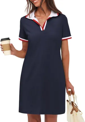 ANRABESS Womens Polo Dresses Short Sleeve V Neck 2025 Casual Summer Tennis Golf Mini Shirt Dress with Pockets