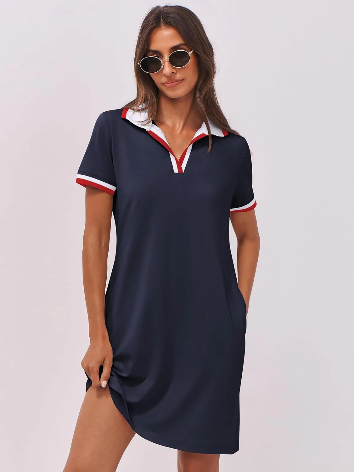 ANRABESS Womens Polo Dresses Short Sleeve V Neck 2025 Casual Summer Tennis Golf Mini Shirt Dress with Pockets
