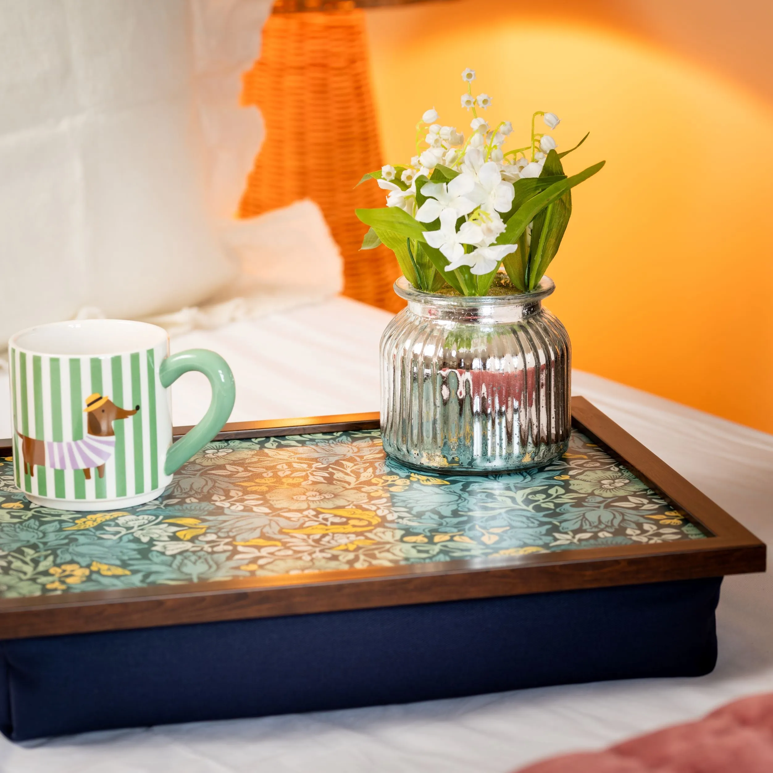 Bean Bag Cushioned Lap Tray in William Morris Mallow Teal