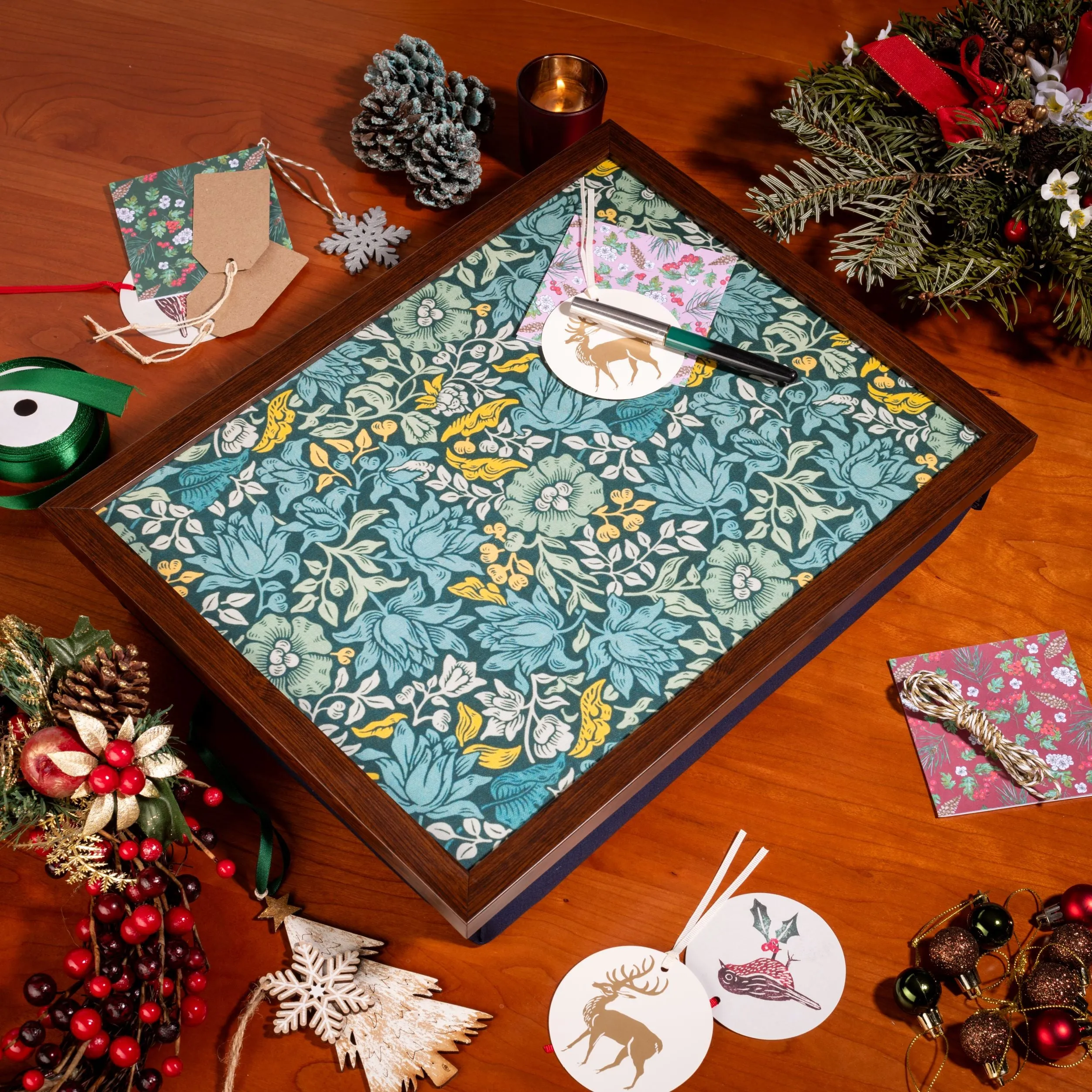 Bean Bag Cushioned Lap Tray in William Morris Mallow Teal