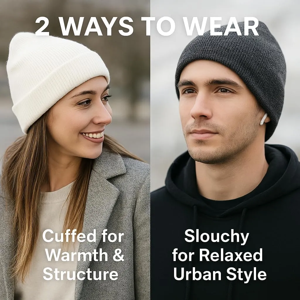 Beanie Hats for Men & Women - Warm Stocking Caps for Men & Women, Cuffed Knit Thermal Hats, Gift for Him & Her