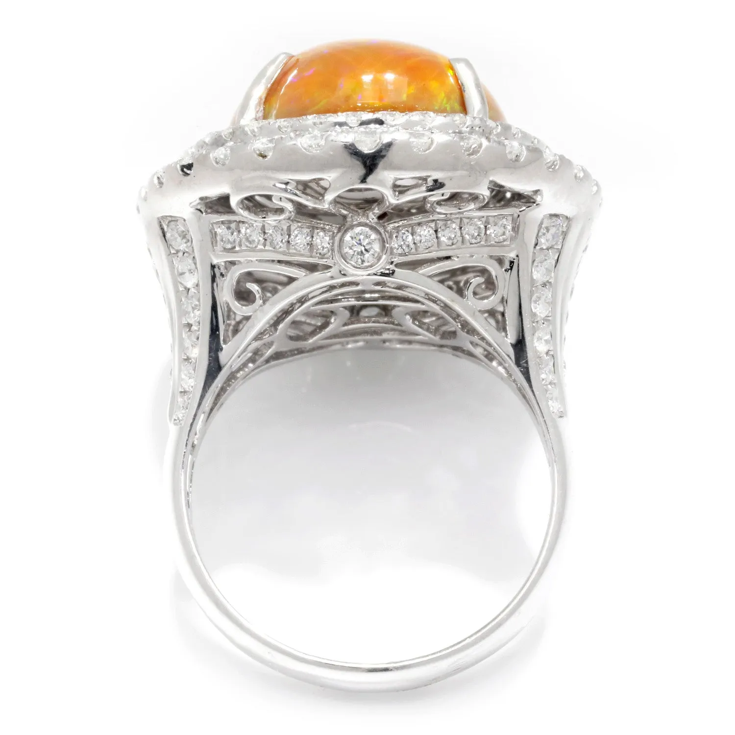 BIG Opal Double-Halo Ring with Diamonds 18K White Gold 10.10ctw