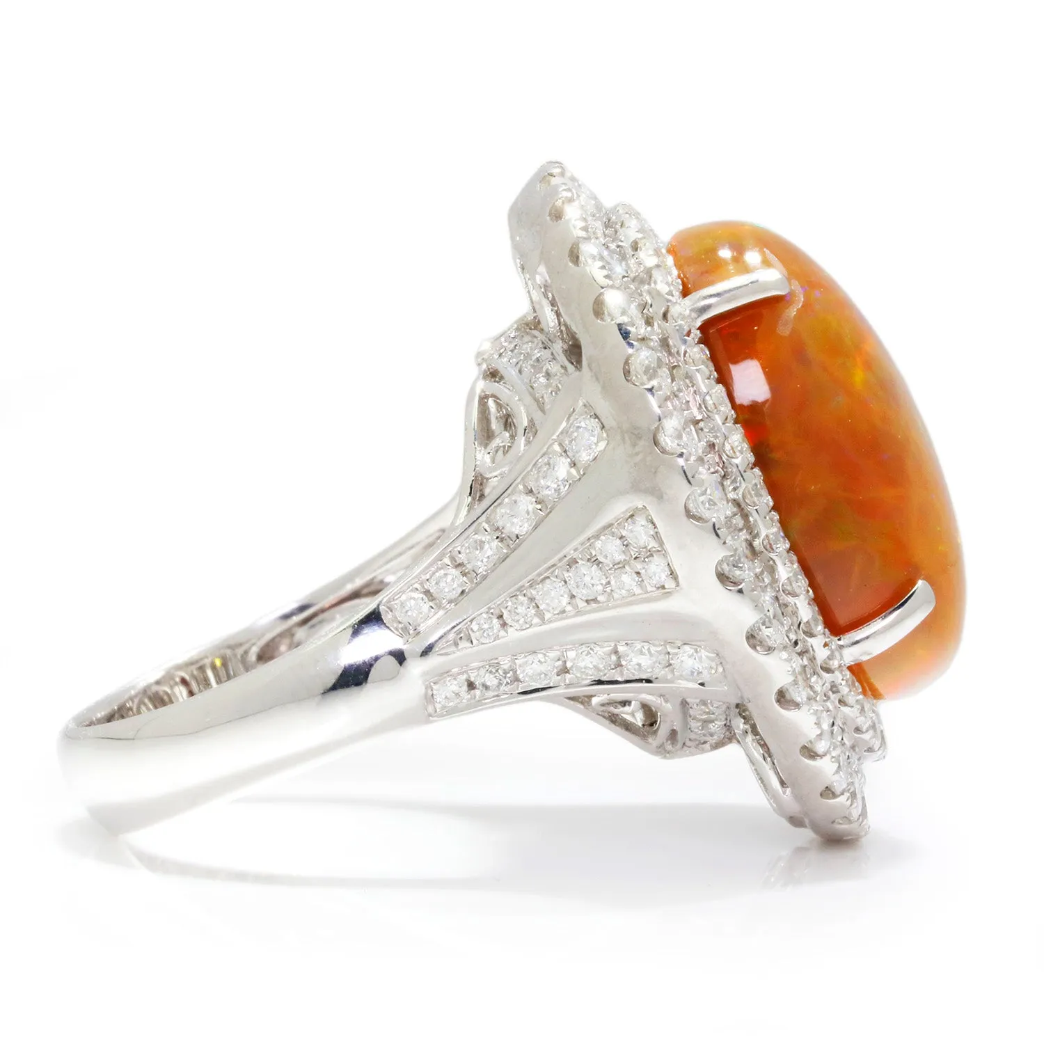BIG Opal Double-Halo Ring with Diamonds 18K White Gold 10.10ctw