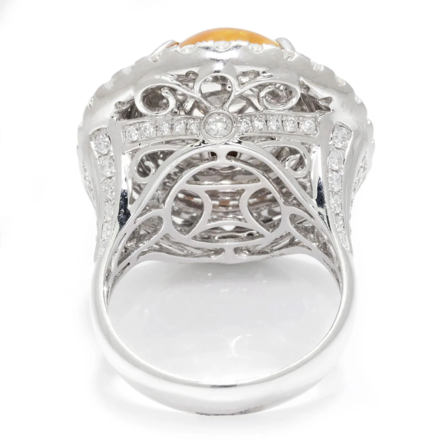 BIG Opal Double-Halo Ring with Diamonds 18K White Gold 10.10ctw