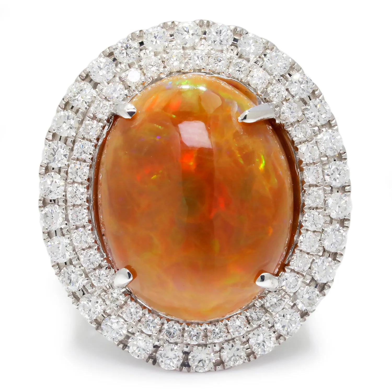 BIG Opal Double-Halo Ring with Diamonds 18K White Gold 10.10ctw