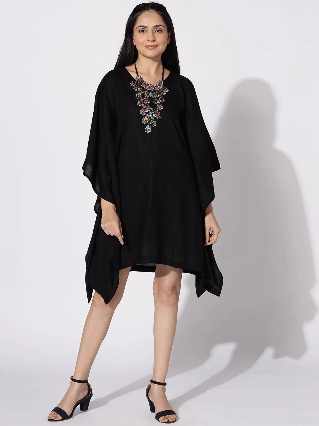 Black Rayon Kaftan - Solid
