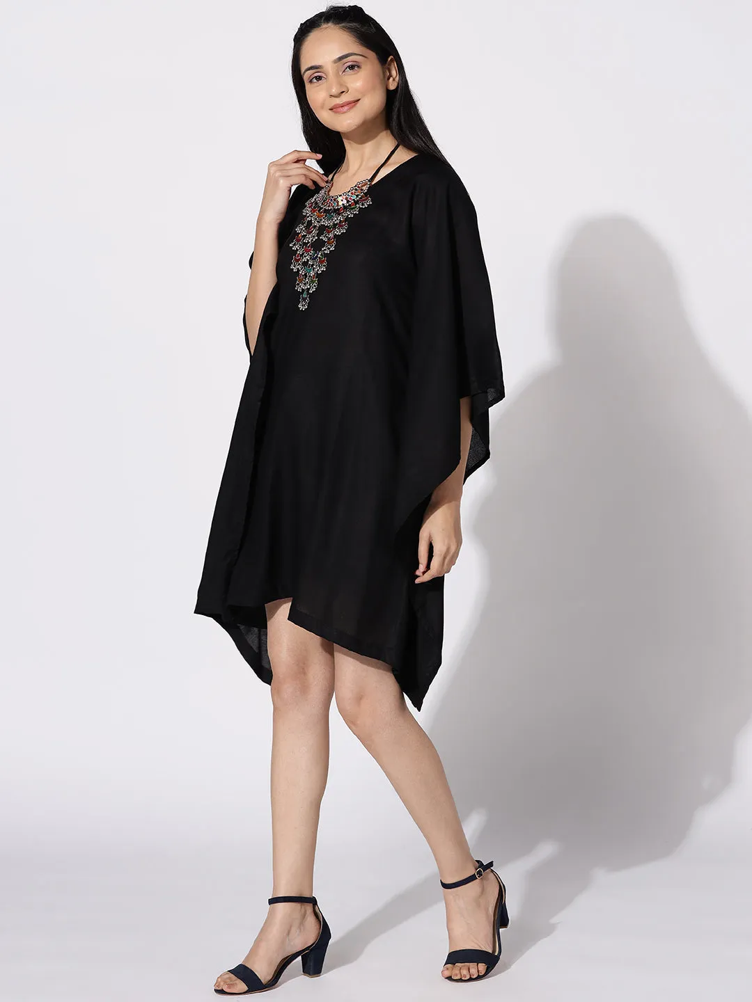 Black Rayon Kaftan - Solid