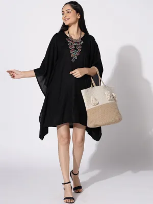 Black Rayon Kaftan - Solid
