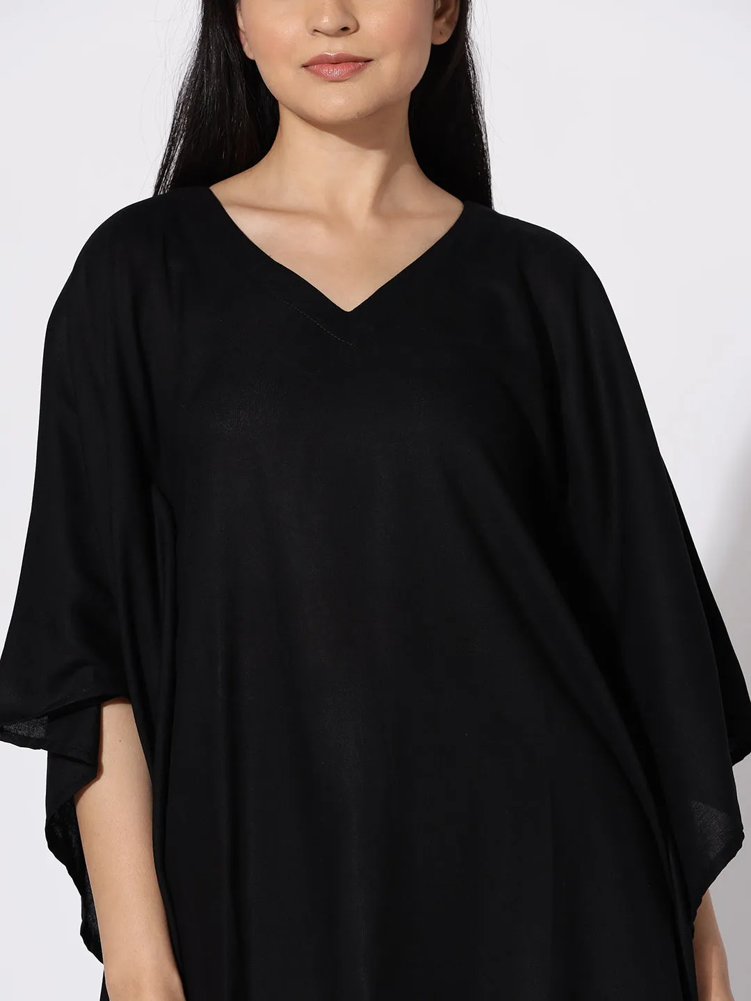 Black Rayon Kaftan - Solid