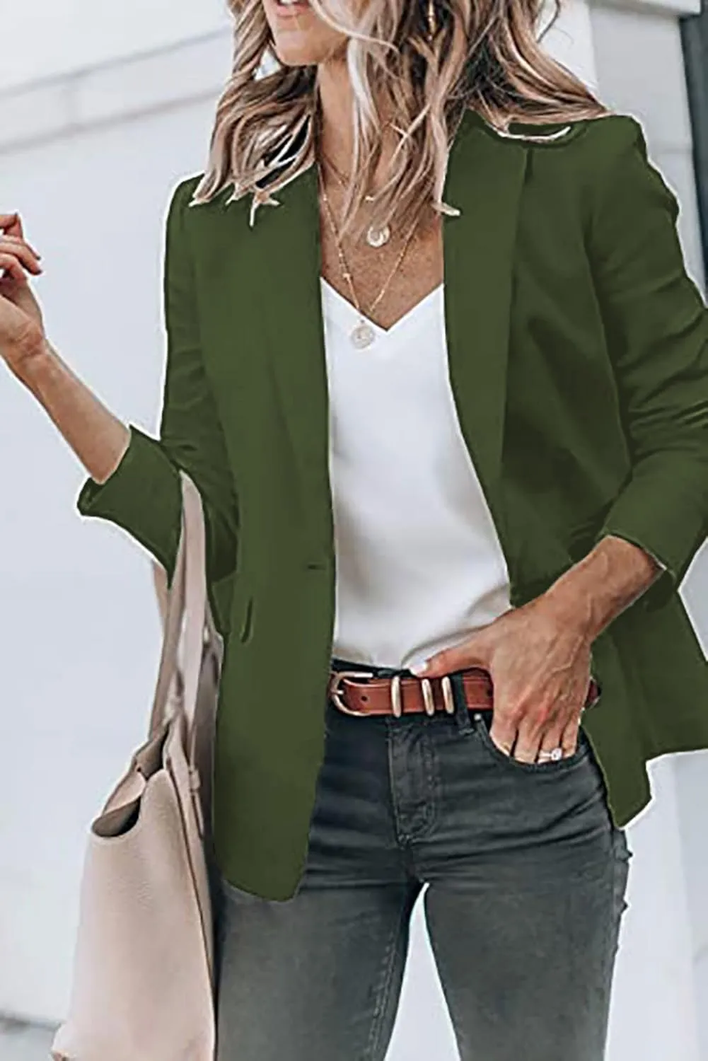 Blazers for Women Business Casual Blazers Open Front Long Sleeve Work Office Jackets Solid Button Lapel Blazer Suit