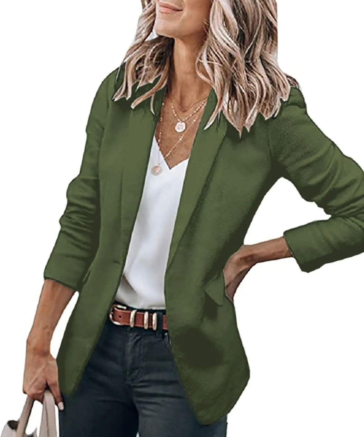 Blazers for Women Business Casual Blazers Open Front Long Sleeve Work Office Jackets Solid Button Lapel Blazer Suit