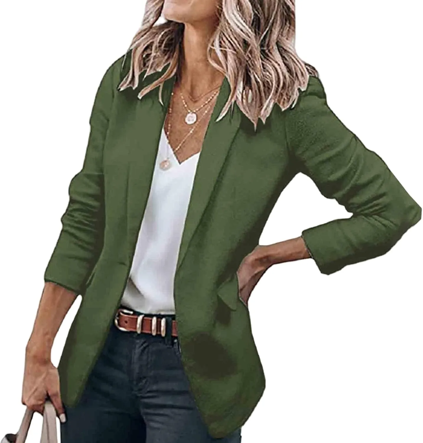 Blazers for Women Business Casual Blazers Open Front Long Sleeve Work Office Jackets Solid Button Lapel Blazer Suit