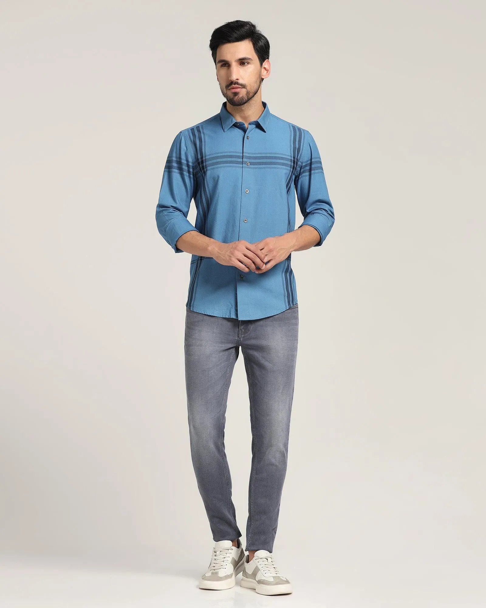 Casual Light Indigo Check Shirt - Ross