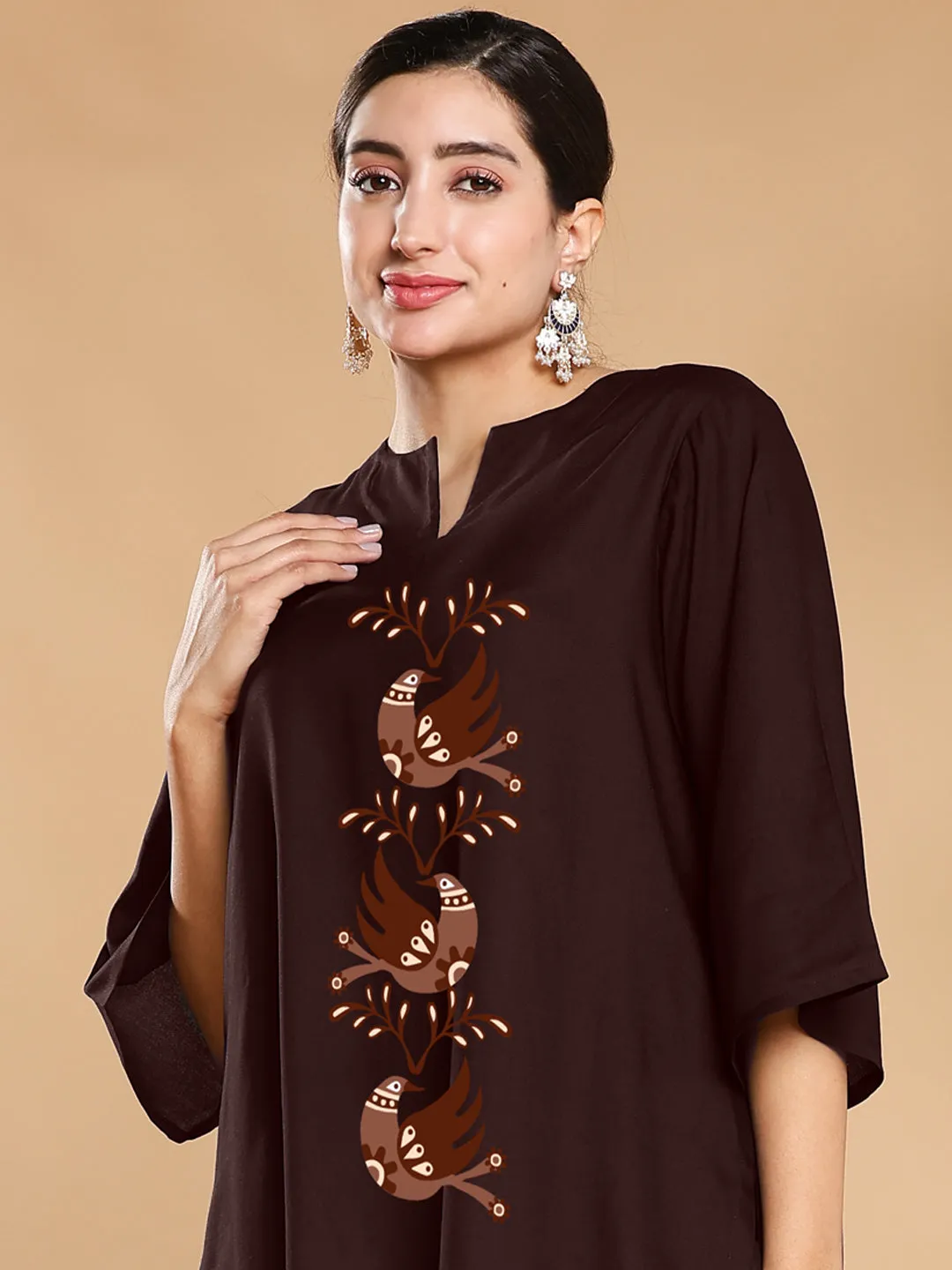 Coffee Rayon LongKurta - TrioBirds