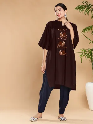 Coffee Rayon LongKurta - TrioBirds