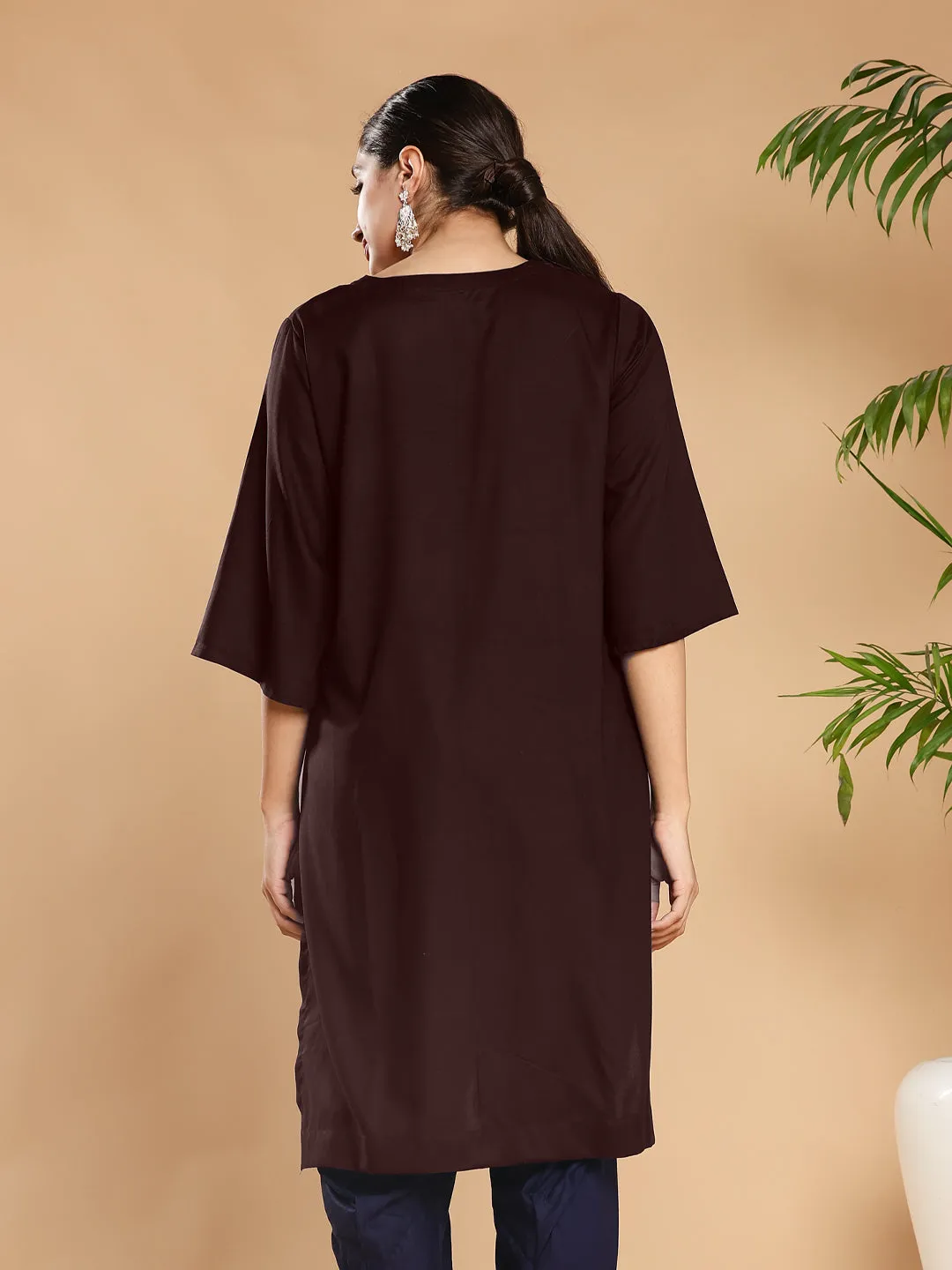 Coffee Rayon LongKurta - TrioBirds