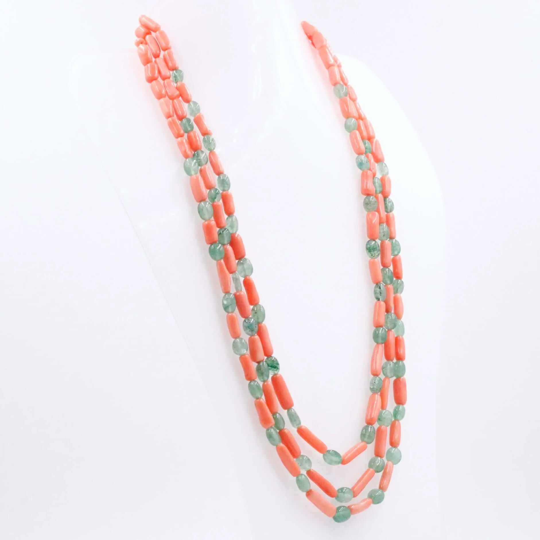 Coral and Aventurine Necklace Beaded Necklace Coral and Quartz Gemstone Necklace Green and Orange Necklace Sarafa Necklace SKU 6143321