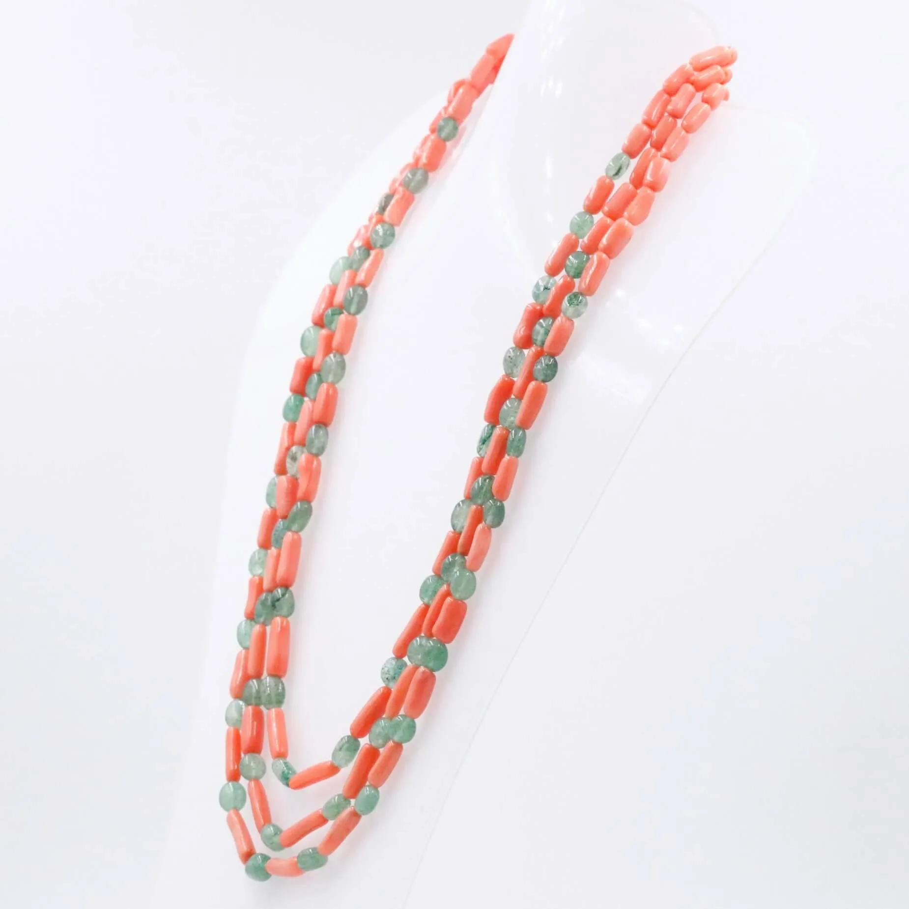 Coral and Aventurine Necklace Beaded Necklace Coral and Quartz Gemstone Necklace Green and Orange Necklace Sarafa Necklace SKU 6143321