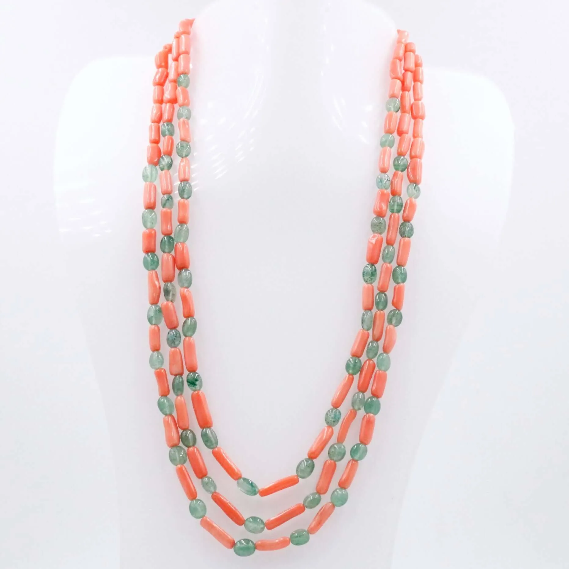 Coral and Aventurine Necklace Beaded Necklace Coral and Quartz Gemstone Necklace Green and Orange Necklace Sarafa Necklace SKU 6143321