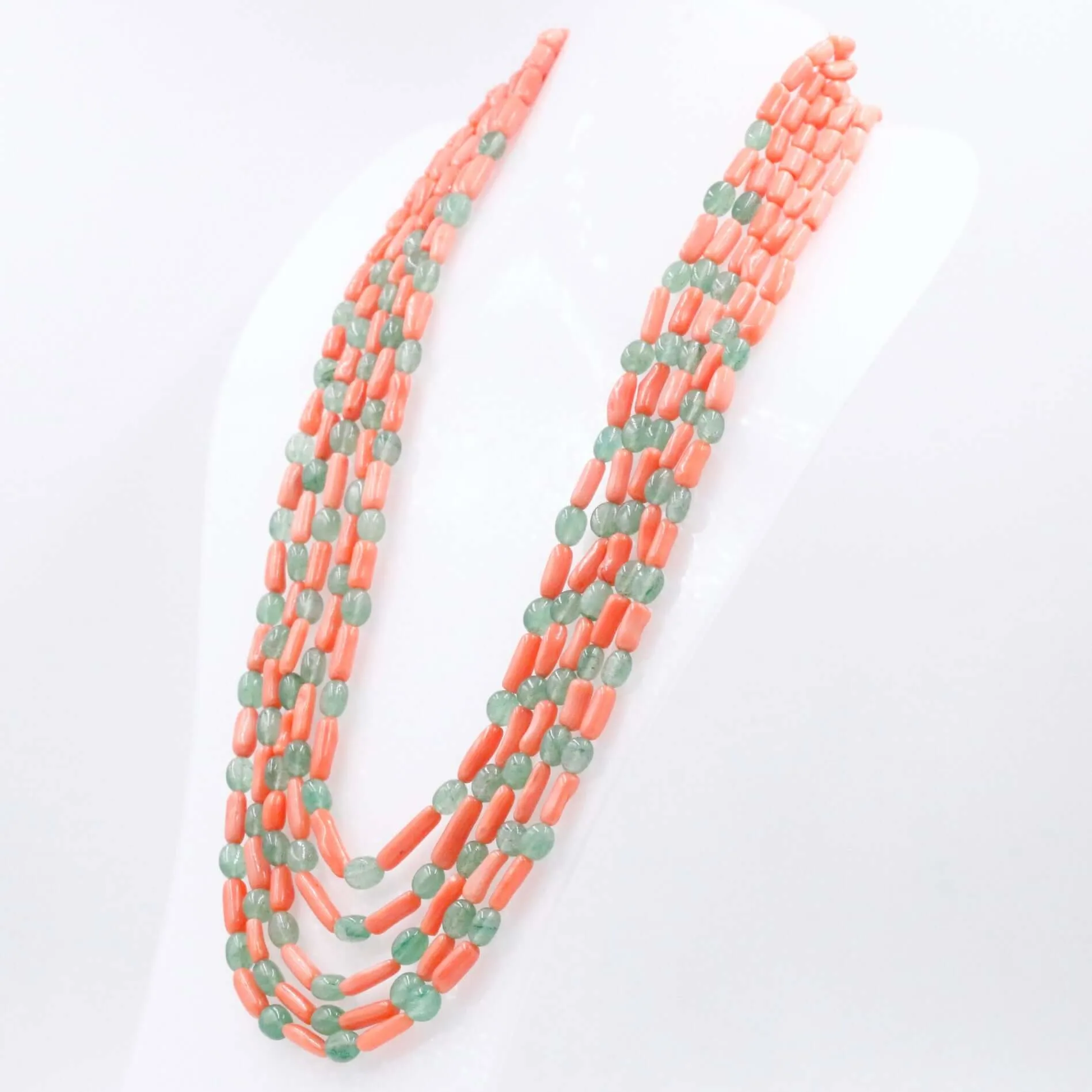 Coral and Aventurine Necklace Beaded Necklace Coral and Quartz Gemstone Necklace Green and Orange Necklace Sarafa Necklace SKU 6143321