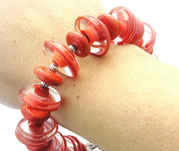 Coral Glass Beaded Statement Toggle Bracelet