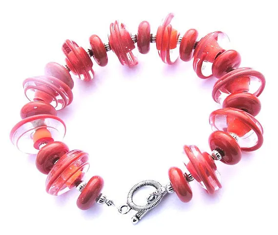 Coral Glass Beaded Statement Toggle Bracelet