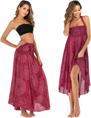 Daysskk Women's Maxi Skirt 2 in 1 Halter Dress Womens Boho Skirts Summer Beach Skirt 37"