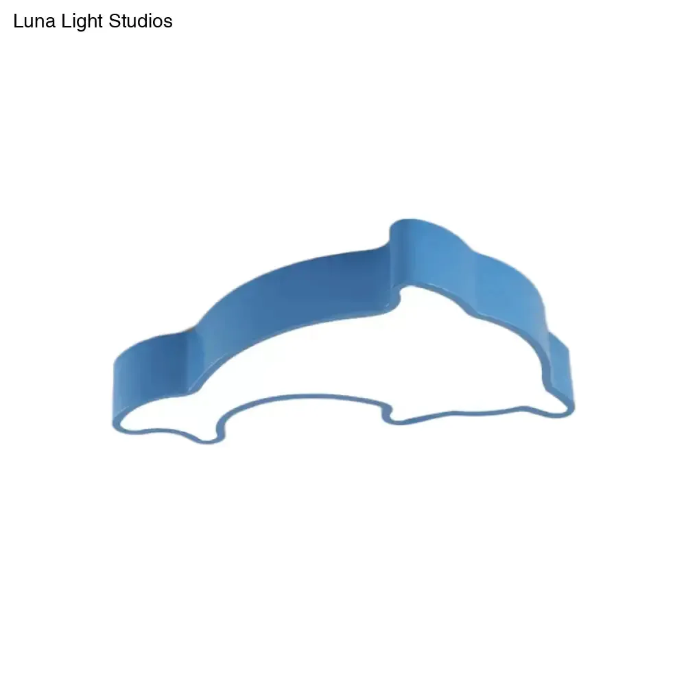 Dolphin LED Ceiling Light for Children's Bedroom - White/Red/Yellow Acrylic Flush Mount Fixture