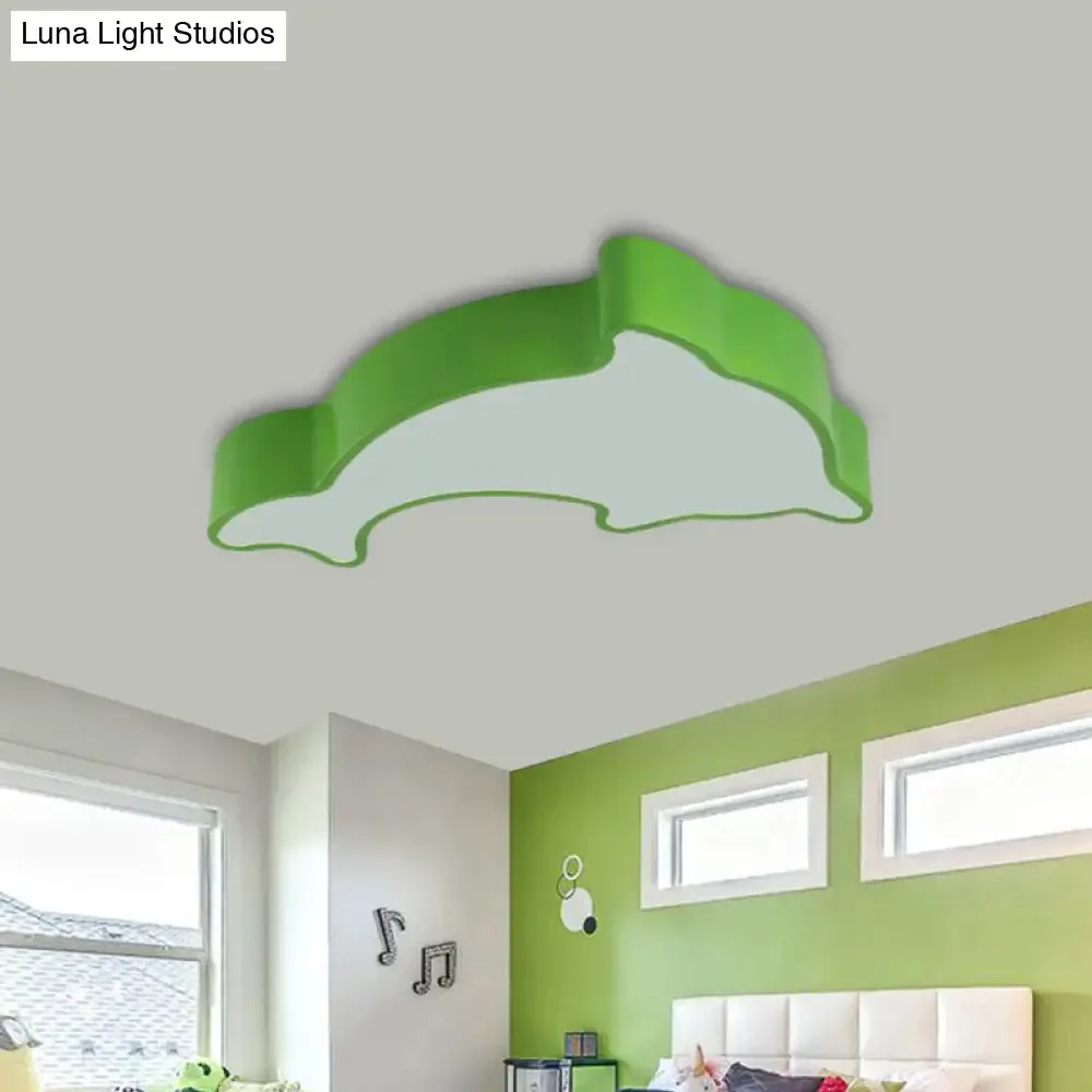 Dolphin LED Ceiling Light for Children's Bedroom - White/Red/Yellow Acrylic Flush Mount Fixture