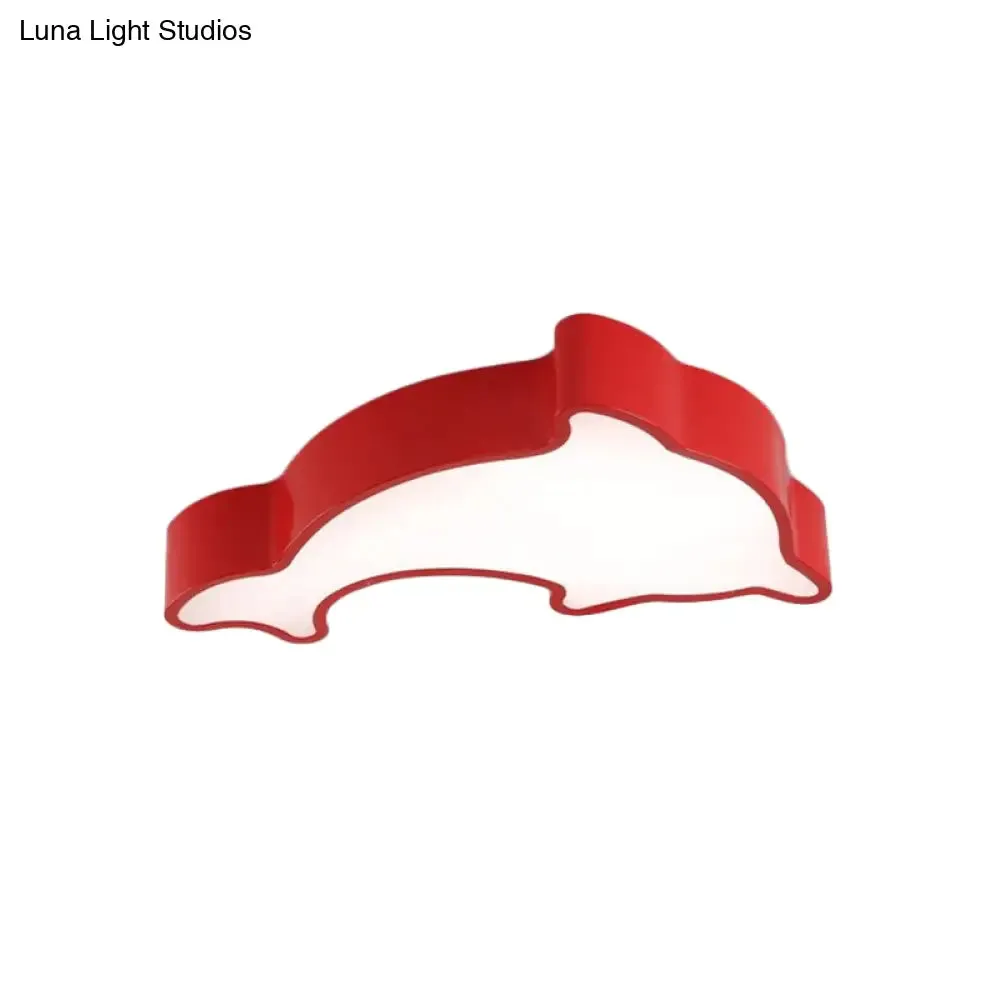 Dolphin LED Ceiling Light for Children's Bedroom - White/Red/Yellow Acrylic Flush Mount Fixture