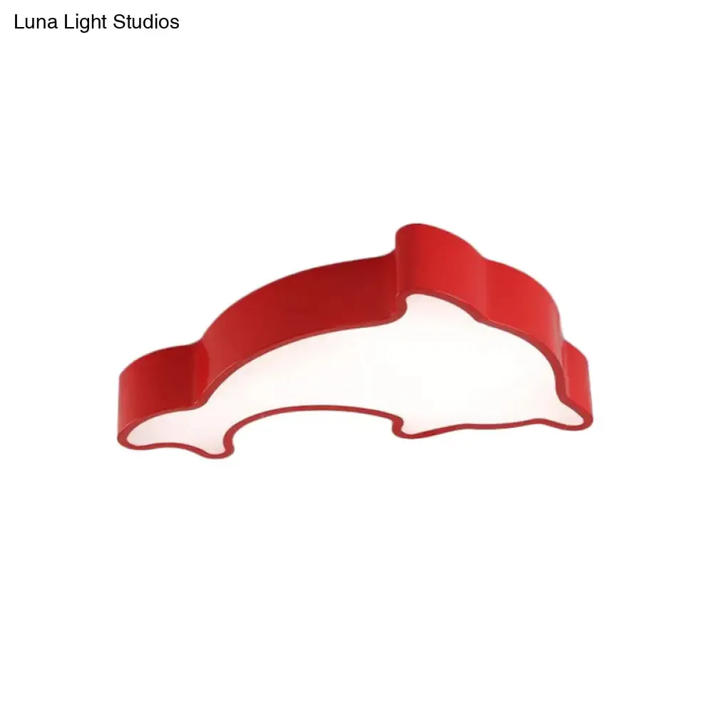 Dolphin LED Ceiling Light for Children's Bedroom - White/Red/Yellow Acrylic Flush Mount Fixture
