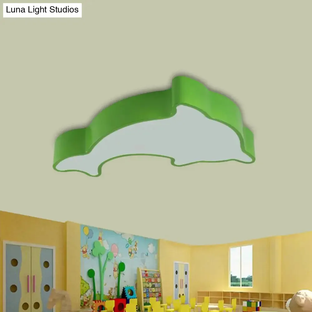 Dolphin LED Ceiling Light for Children's Bedroom - White/Red/Yellow Acrylic Flush Mount Fixture