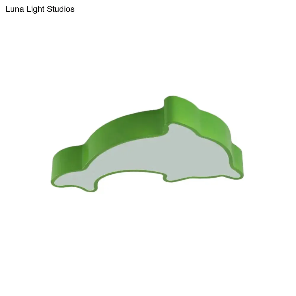 Dolphin LED Ceiling Light for Children's Bedroom - White/Red/Yellow Acrylic Flush Mount Fixture