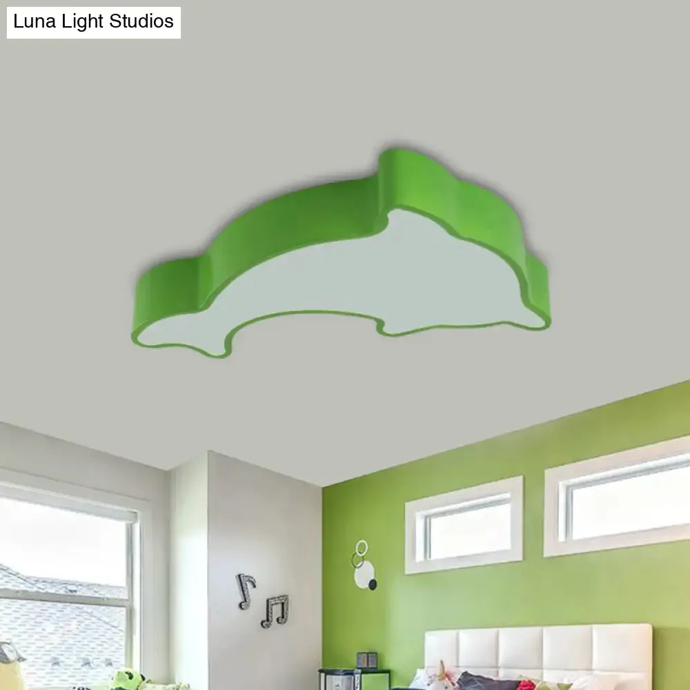 Dolphin LED Ceiling Light for Children's Bedroom - White/Red/Yellow Acrylic Flush Mount Fixture