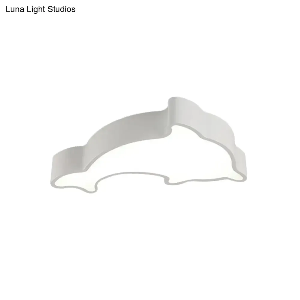 Dolphin LED Ceiling Light for Children's Bedroom - White/Red/Yellow Acrylic Flush Mount Fixture