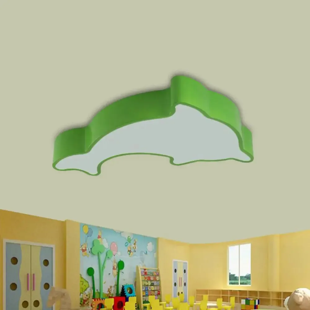 Dolphin LED Ceiling Light for Children's Bedroom - White/Red/Yellow Acrylic Flush Mount Fixture