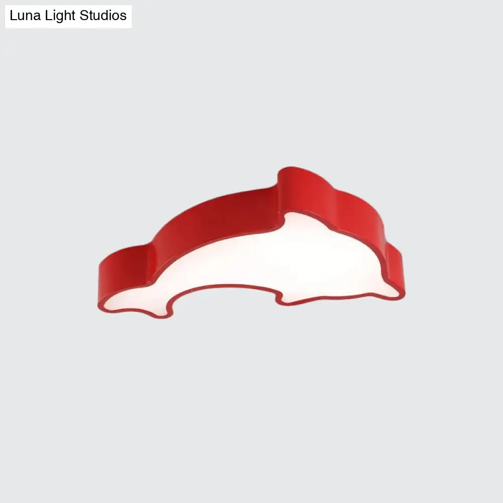 Dolphin LED Ceiling Light for Children's Bedroom - White/Red/Yellow Acrylic Flush Mount Fixture