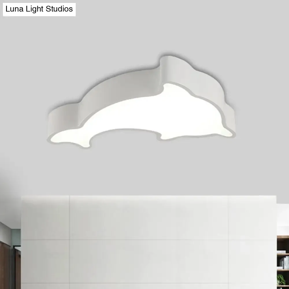 Dolphin LED Ceiling Light for Children's Bedroom - White/Red/Yellow Acrylic Flush Mount Fixture