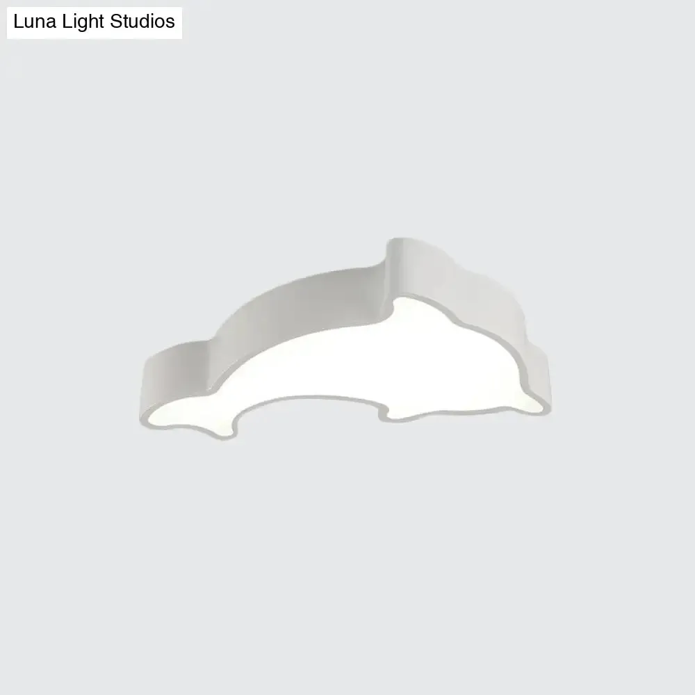 Dolphin LED Ceiling Light for Children's Bedroom - White/Red/Yellow Acrylic Flush Mount Fixture