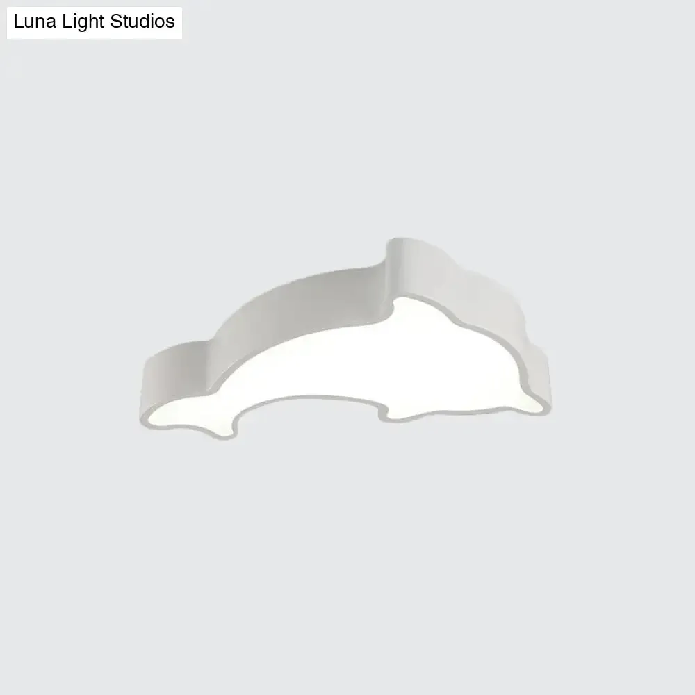 Dolphin LED Ceiling Light for Children's Bedroom - White/Red/Yellow Acrylic Flush Mount Fixture