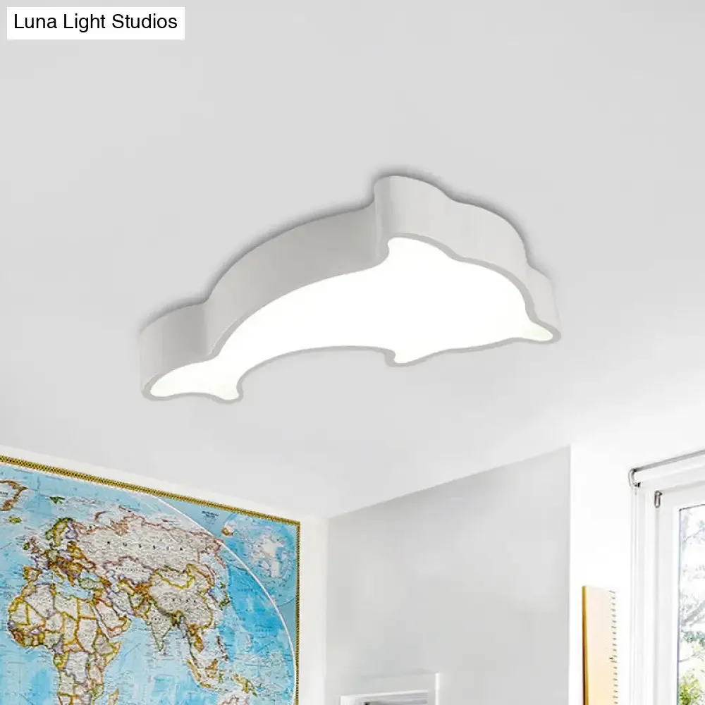 Dolphin LED Ceiling Light for Children's Bedroom - White/Red/Yellow Acrylic Flush Mount Fixture