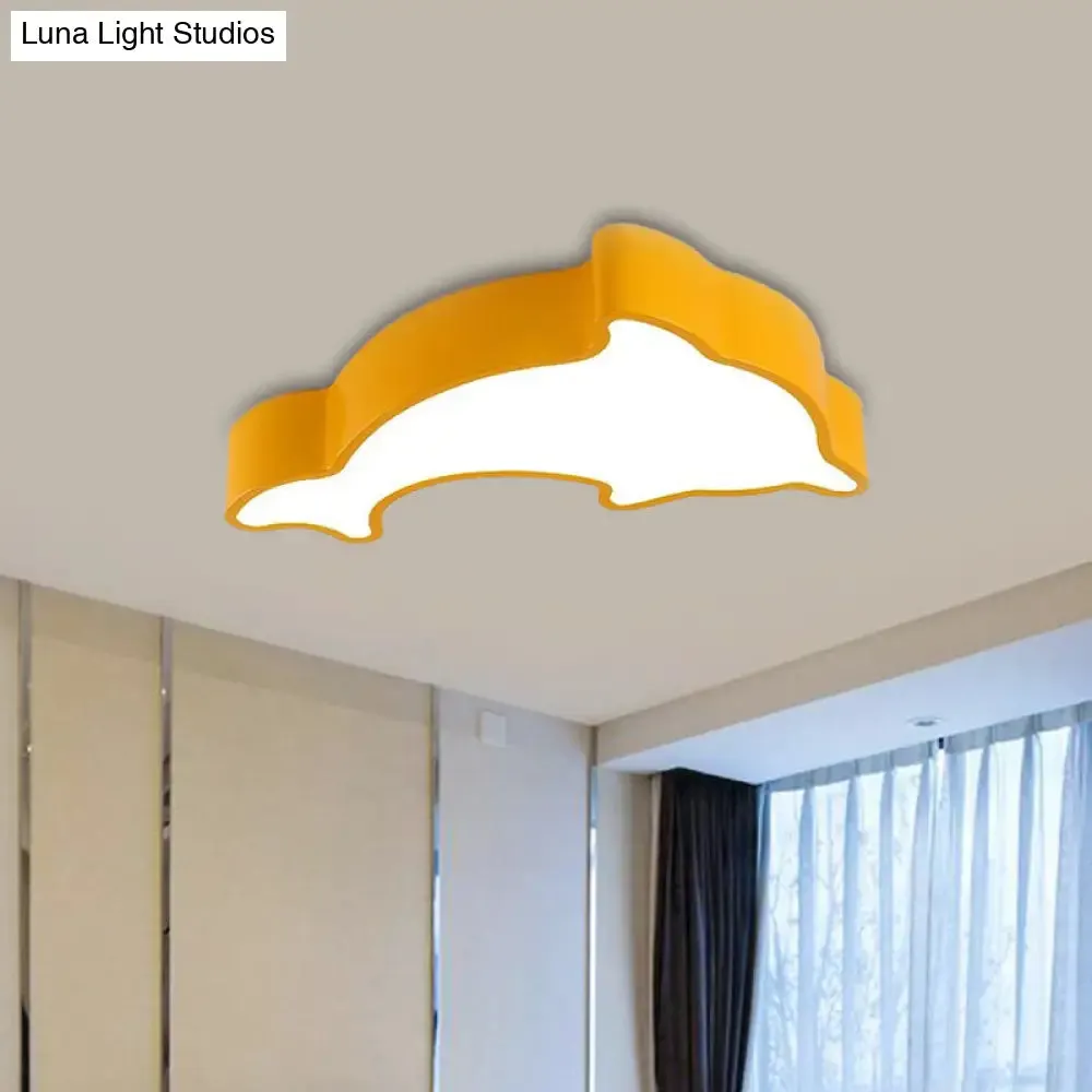 Dolphin LED Ceiling Light for Children's Bedroom - White/Red/Yellow Acrylic Flush Mount Fixture