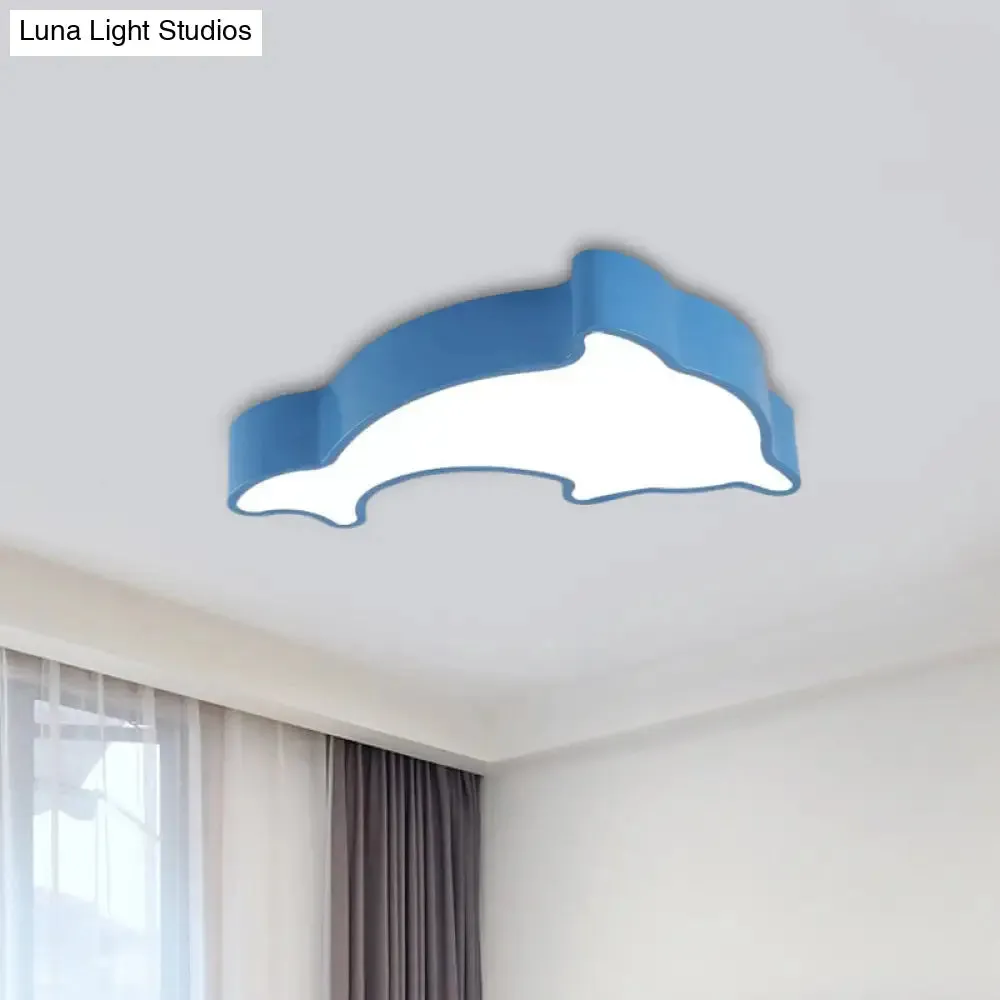 Dolphin LED Ceiling Light for Children's Bedroom - White/Red/Yellow Acrylic Flush Mount Fixture