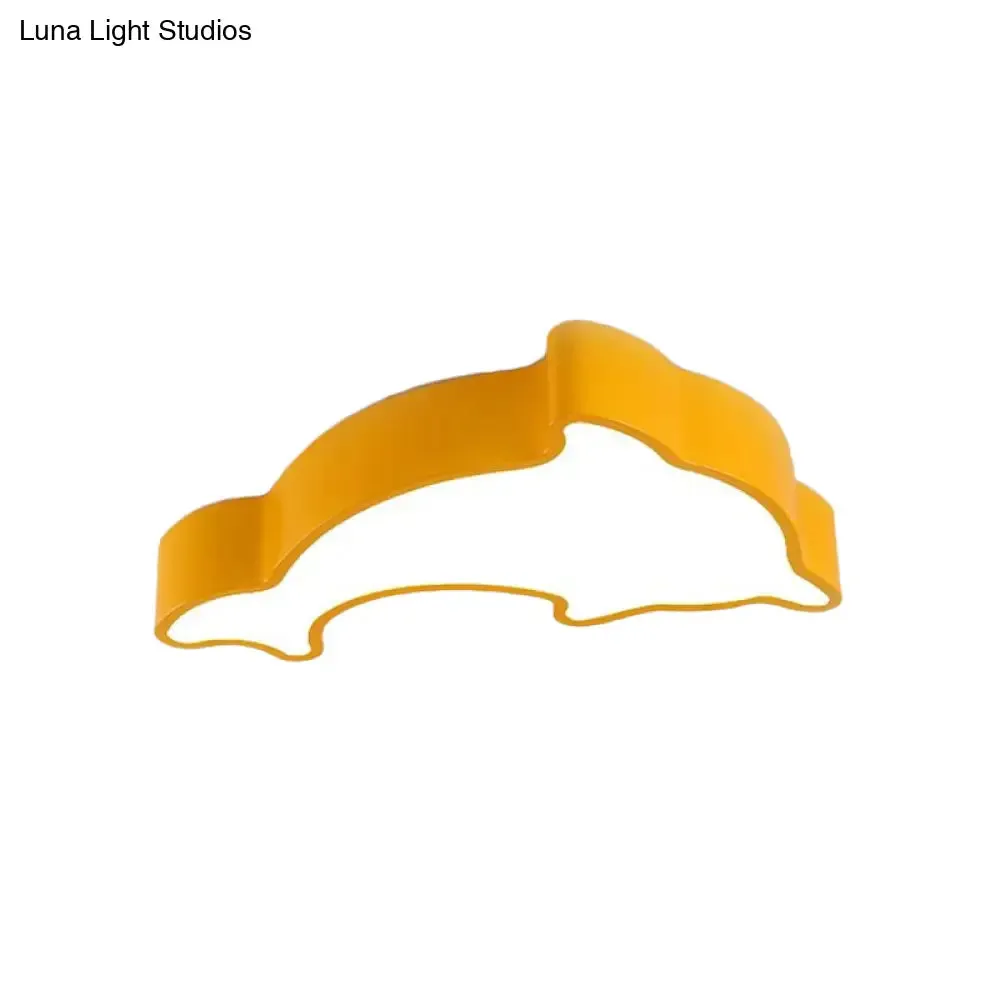 Dolphin LED Ceiling Light for Children's Bedroom - White/Red/Yellow Acrylic Flush Mount Fixture